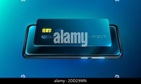 Handy und Kreditkarte. Internet-Banking. Sicherheit bei Online-Zahlungen. Schutz Shopping Wireless Pay per Smartphone. Digitale Technologie. Vektorgrafik Stock Vektor