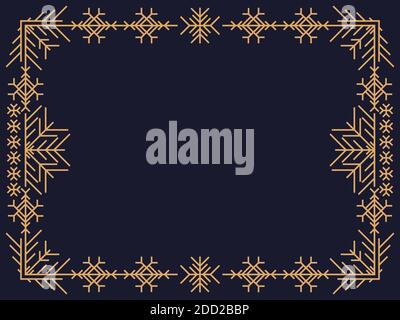Weihnachtsrahmen im Art Deco Stil mit Schneeflocken. Linie Kunst vintage lineare Grenze. Entwerfen Sie eine Vorlage für Einladungen, Broschüren und Grußkarten. Der Stock Vektor
