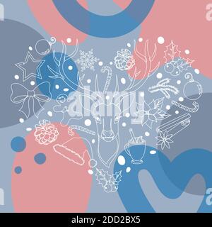 Weihnachtliche Details in einem handgezeichneten linearen Stil. Stock Vektor