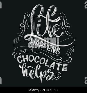 Chocolate Hand Lettering Kreide Zitat. Weihnachten Winter Wort Komposition. Vektor Design Elemente für T-Shirts, Tasche, Poster, Karte, Aufkleber und Menü Stock Vektor
