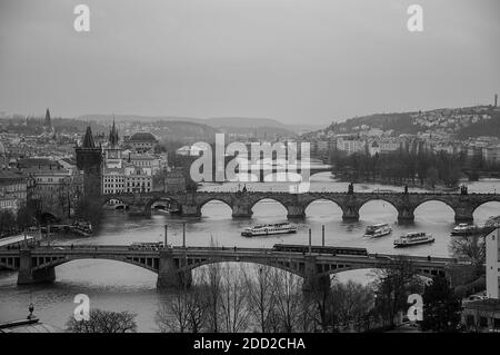 Blick auf die Stadt Prag im Winter Stockfoto