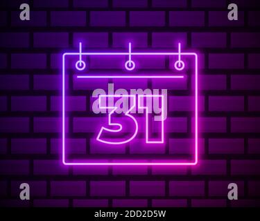 Kalender mit 31 Datum, einfaches Symbol. Neon-Style. Symbol für helle Dekoration. Helles elektrisches Symbol. Stock Vektor