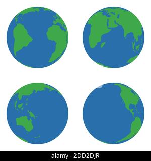Planet Erde in verschiedenen Positionen. Vektorgrafik. Stock Vektor