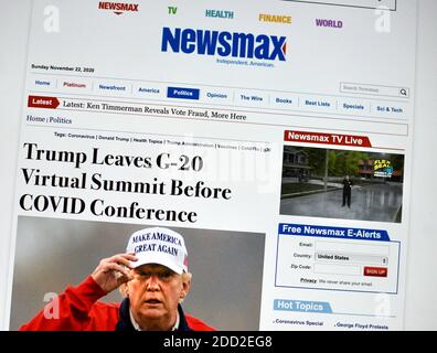 Ein Computer-Screenshot der konservativen amerikanischen Nachrichten- und Meinungswebsite Newsmax erstellt von Donald Trump Unterstützer Christopher Ruddy. Stockfoto