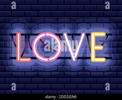 Love Lettering in Neon Schrift Stock Vektor