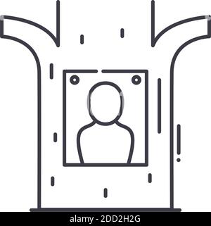 Gesucht Symbol, lineare isolierte Illustration, dünne Linie Vektor, Web-Design-Zeichen, Kontur Konzept Symbol mit editierbaren Strich auf weißem Hintergrund. Stock Vektor