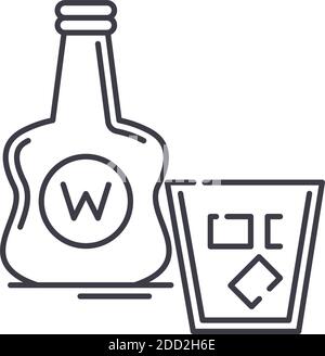 Whiskey-Symbol, lineare isolierte Illustration, dünne Linie Vektor, Web-Design-Zeichen, Umriss Konzept Symbol mit editierbarer Kontur auf weißem Hintergrund. Stock Vektor