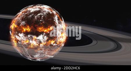 Explodierenden Planeten Erde mit Atmosphäre und Ring im Weltraum Nahaufnahme. 3d-Rendering-Illustration. Elemente dieses Bildes, die von der NASA eingerichtet wurden. Stockfoto