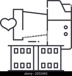 Video Geschichte Symbol, lineare isolierte Illustration, dünne Linie Vektor, Web-Design-Zeichen, Kontur Konzept Symbol mit editierbaren Kontur auf weißem Hintergrund. Stock Vektor