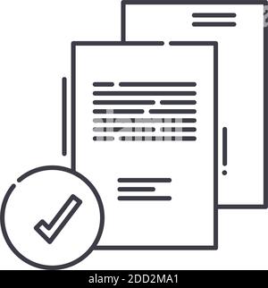 Überprüfen Sie das Datensymbol, die lineare isolierte Illustration, den dünnen Linienvektor, das Webdesign-Zeichen, das Konturkonzept-Symbol mit bearbeitbarer Kontur auf weißem Hintergrund. Stock Vektor