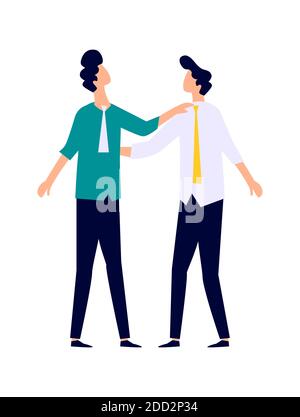 Zwei Männer in Business-Anzüge umarmen sich gegenseitig durch die Schultern, Freunde, Unterstützung und Unterstützung im Geschäft, Cartoon-Vektor-Illustration, flache Symbol Stock Vektor