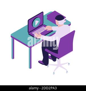 Geschäftsmann sitzt im Bürostuhl, Rückansicht, Cartoon-Vektor-Illustration, isometrische Symbol Stock Vektor