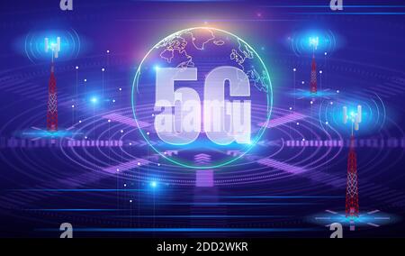 5G konzeptionelle moderne und futuristische Informationstechnologien und Business Illustration - Hintergrund Stockfoto