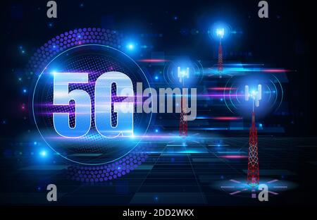 5G konzeptionelle moderne und futuristische Informationstechnologien und Business Illustration - Hintergrund Stockfoto