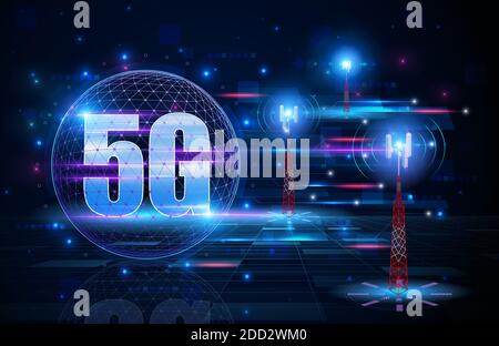 5G konzeptionelle moderne und futuristische Informationstechnologien und Business Illustration - Hintergrund Stockfoto