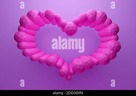 3d-Darstellung eines Herzens aus geometrischen Formen auf einem rosa Hintergrund. Liebe Symbol in geometrischen Formen Stockfoto
