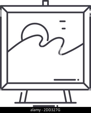 Malerei mit Rahmen Symbol, lineare isolierte Illustration, dünne Linie Vektor, Web-Design-Zeichen, Kontur Konzept Symbol mit editierbaren Strich auf weiß Stock Vektor