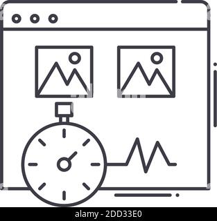 Seitengeschwindigkeit Symbol, lineare isolierte Illustration, dünne Linie Vektor, Web-Design-Zeichen, Kontur Konzept Symbol mit editierbaren Kontur auf weißem Hintergrund. Stock Vektor
