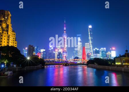 Shanghai Gebäude Landschaft bei Nacht Stockfoto