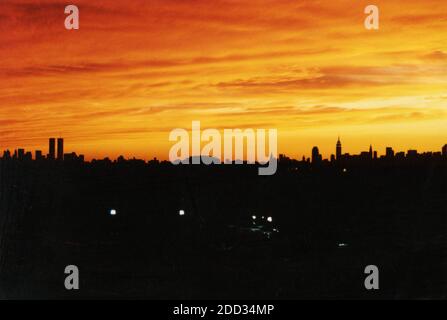 Blick auf die Skyline von New York von der Spitze des Arthur Ashe Stadions, USA 1999 Stockfoto