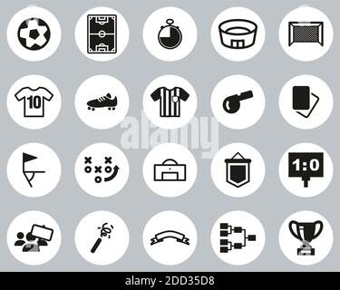 Fußball Oder Football Icons Schwarz-Weiß Flat Design Circle Groß Einstellen Stock Vektor