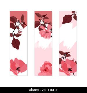 Vektor-Blumenbanner. Rosa Rosen, braune Blätter. Stock Vektor