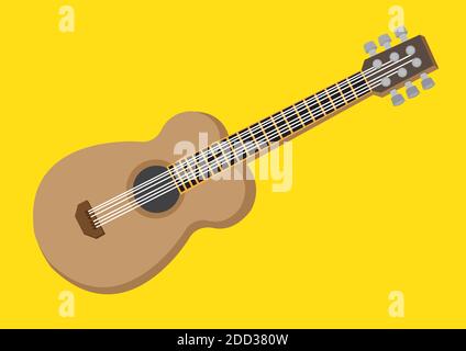 Vektor-Illustration einer akustischen Gitarre isoliert auf gelbem Hintergrund. Stock Vektor