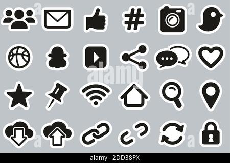 Social Media Icons Schwarz & Weiß Sticker Set Groß Stock Vektor