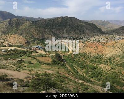 Tigray, Äthiopien - 14. August 2018. : kleine Stadt Alitena in Tigray Region von Äthiopien Stockfoto