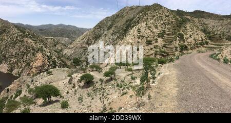 Tigray, Äthiopien - 14. August 2018. : kleine Stadt in der Nähe von Alitena in Tigray Region von Äthiopien Stockfoto