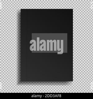 Schwarzes Buchmockup auf transparentem Hintergrund. Isoliertes Vektorobjekt. EPS 10 Stock Vektor