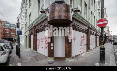 Leeres Soho in London während der Lockdown. Stockfoto