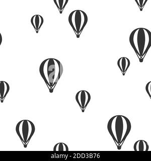 Schwarze Heißluftballons Linie Silhouetten auf weißem Hintergrund. Flache Cartoon Vektor Ornament. Hintergrund im Retro-Stil. Nahtloses Muster. Gut für Druck, pa Stock Vektor