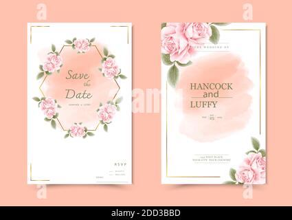 Schöner Hintergrund mit Aquarell Blumen Hochzeit Einladung Karte Vorlage. Stock Vektor