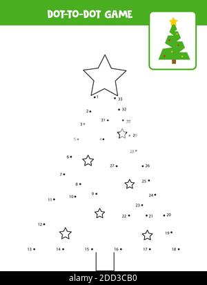 Dot to dot Spiel mit Weihnachtsbaum. Verbinden Sie die Punkte. Mathe-Spiel. Punkt- und Farbbild. Stock Vektor