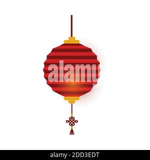 Rote chinesische traditionelle runde Papierlaterne. Chinesische Neujahrslaterne runde Form. Papierkunst Stil asiatische Dekoration. Isoliert auf weißem Hintergrund Stock Vektor