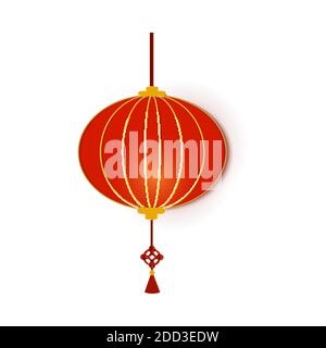 Rote chinesische traditionelle runde Papierlaterne. Chinesische Neujahrslaterne runde Form. Papierkunst Stil asiatische Dekoration. Isoliert auf weißem Hintergrund Stock Vektor