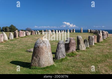 Geographie / Reisen, Schweden, Skane, Loederup, Steinumgebung Ales Stenar in Kaseberga, Ystad, Skane, Sou, Additional-Rights-Clearance-Info-not-available Stockfoto