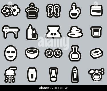 Spa & Wellness Icons Weiß Auf Weiß Sticker Set Groß Stock Vektor