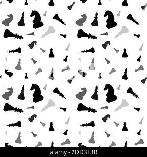 Nahtloser Hintergrund mit Schachfiguren in verschiedenen Grau- und Schwarztönen. Stock Vektor