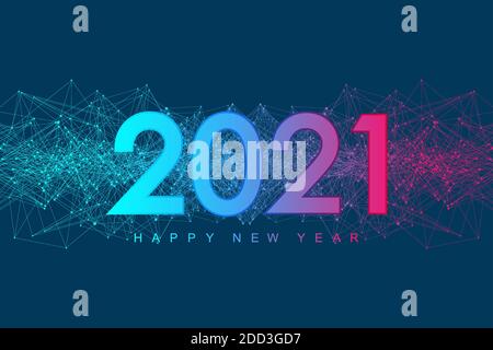 2021 Frohe Weihnachten und Frohe Neujahr Grußkarte, Poster, Cover. Moderne futuristische Vorlage für 2021. Digitale Datenvisualisierung. Plexus Stock Vektor