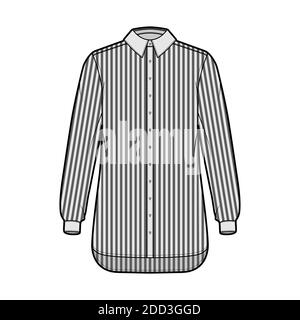 Shirt cleric Streifen technische Mode-Illustration mit langen Ärmeln mit Manschette, Relax-Fit, Button-Down, regulären Kragen. Flache Schablone vorne, graue Farbe. Damen Herren Unisex TOP CAD Mockup Stock Vektor