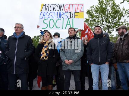 Pierre Laurent, Olivier Besancenot und Guillaume Balas der einheitliche Treffpunkt der Republik in Paris, Frankreich am 30. April 2018. Foto von Alain Apaydin/ABACAPRESS.COM Stockfoto