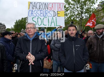 Pierre Laurent, Olivier Besancenot und Guillaume Balas der einheitliche Treffpunkt der Republik in Paris, Frankreich am 30. April 2018. Foto von Alain Apaydin/ABACAPRESS.COM Stockfoto