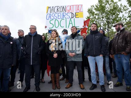 Pierre Laurent, Olivier Besancenot und Guillaume Balas der einheitliche Treffpunkt der Republik in Paris, Frankreich am 30. April 2018. Foto von Alain Apaydin/ABACAPRESS.COM Stockfoto