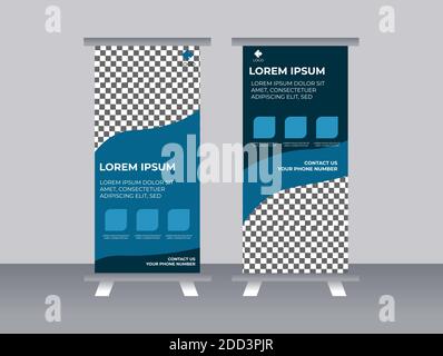 Kommerzielle Roll Up Banner Template Design Vektordatei. Einzigartiges Design mit Platzhalter Stock Vektor