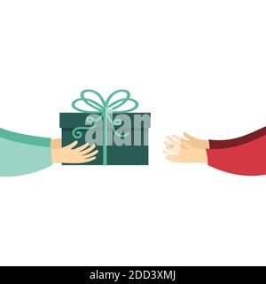 Hände übergeben das Geschenk andere Hände. Seitenansicht Stock Vektor