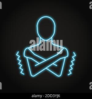 Neon chills Symptom-Symbol in Linie Stil. Mann, der sich kalt fühlt, schüttelt das Symbol. Vektorgrafik. Stock Vektor