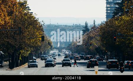 Blick auf den Passeo de la Castellana in Madrid, Spanien Stockfoto