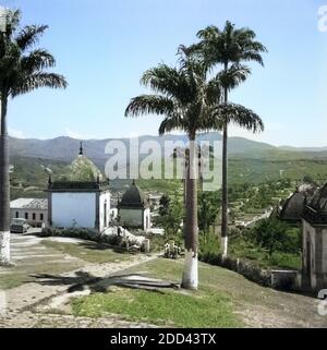 Blick von der Kirche Heiligtum des Guten Herrn Jesus Auf Congonhas, Brasilien 1966. Congonhas gesehen von der Chruch Wallfahrtskirche Bom Jesus do Matosinhos Brasilien 1966. Stockfoto